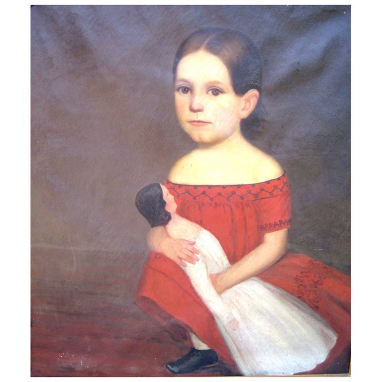 Naive Painting of a Girl in a Red Dress
