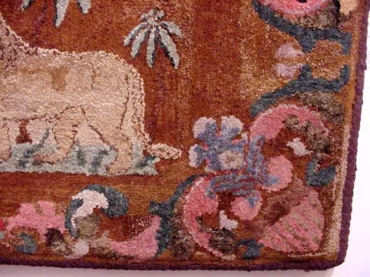19th Century Antique Hooked Rug with Lion