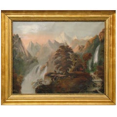 Antique Painting of Native Americans in the Rockies