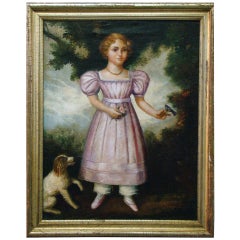 Folk Art Portrait of a Girl and a Dog