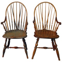 Antique Pair of Brace-Back Windsor Armchairs