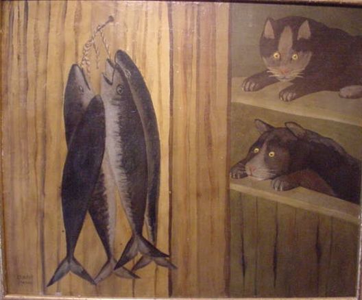 Painting of Cats and Fish