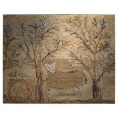 Folk Art Hooked Rug Antique Folk Art Hooked Rug