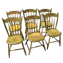 Antique Set of Six Paint Decorated Windsor Chairs