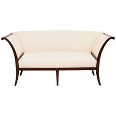Antique French 19th Century Cherrywood Settee with Tapered Legs, circa 1810