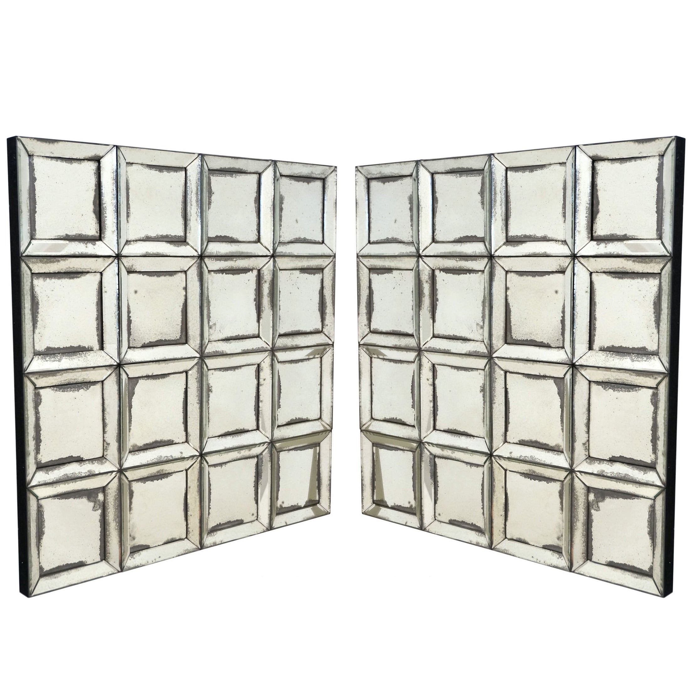 Pair of Square Tiled Wall Mirrors from Parisian Bistro, France, circa 1940