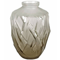 Molded and Frosted Gray Ombre Art Deco Glass Vase, Signed Charles Schneider