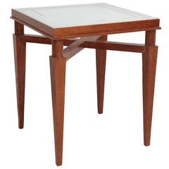 Cerused Oak Square Side Table with Etched Glass Top, France, circa 1930