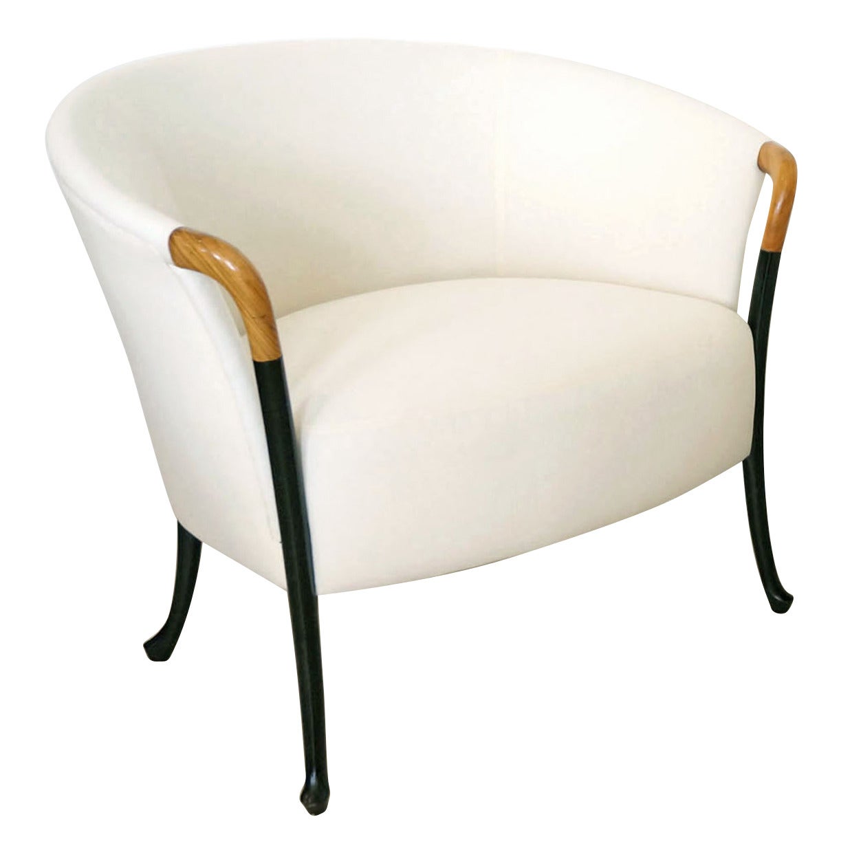 Curved Back Upholstered Chair with Bentwood Ebonized and Rosewood Legs