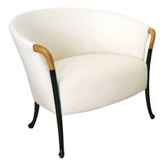 Curved Back Upholstered Chair with Bentwood Ebonized and Rosewood Legs