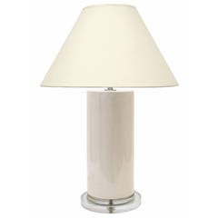 Modern White Ceramic Column Lamp on Lucite Base, France, circa 1970 Modern White Ceramic Column Lamp on Lucite Base, France, circa 1970