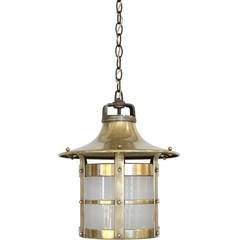 Circular Brass Lantern with Frosted Glass Shade, France, circa 1950