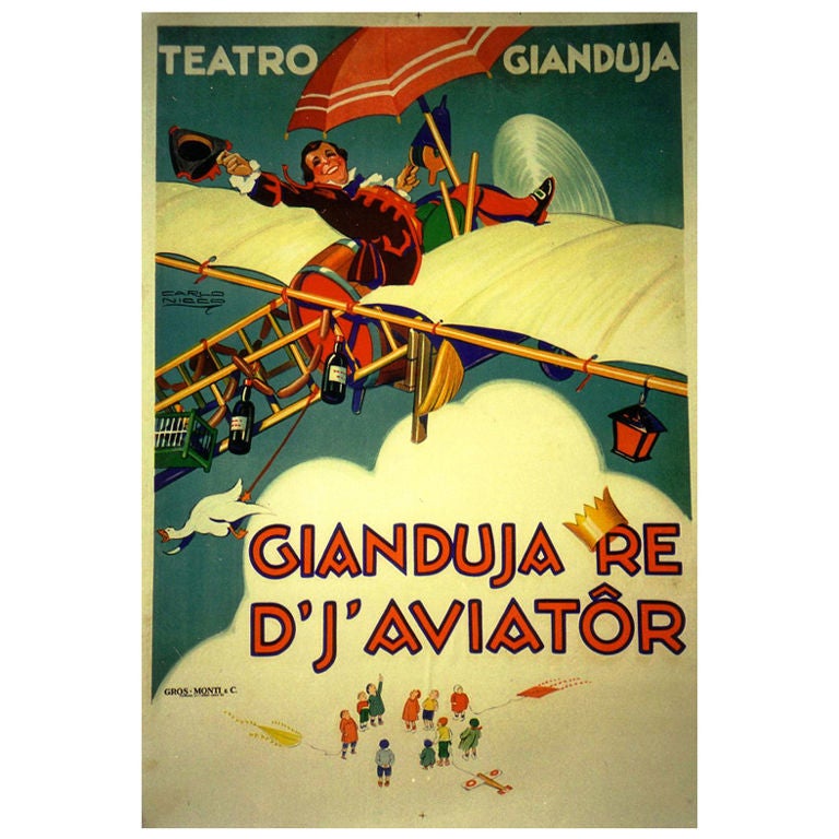 “Teatro Gianduja” by Nicco Original Vintage Lithograph Poster For Sale