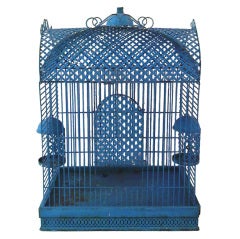 Vintage Blue Metal Birdcage, Made in Brooklyn, N.Y. by Le Bert