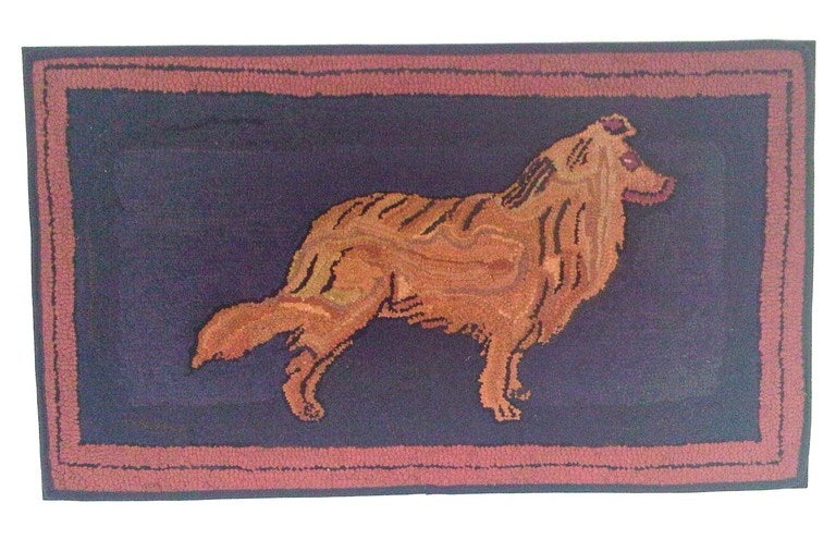 Wonderful hooked rug with a collie