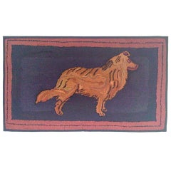 Wonderful hooked rug with a collie