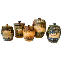 Antique Five Ceramic Tobacco Jars, Colorful Glazes