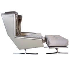 1970s Chrome Sled Wing Chair and Ottoman