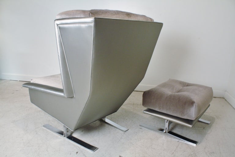 1970s Chrome Sled Wing Chair and Ottoman 2