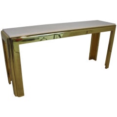 Brass and Cream Marble Top Console Table