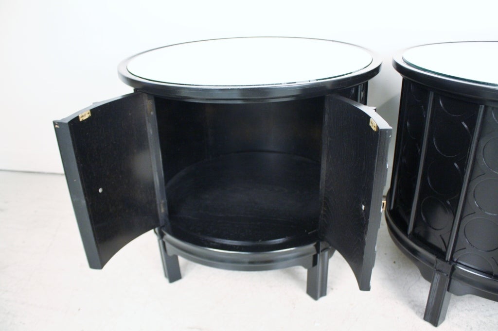 Pair of Round Drum End Tables at 1stDibs