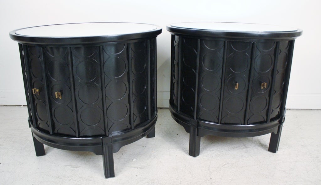 Pair of Round Drum End Tables at 1stDibs