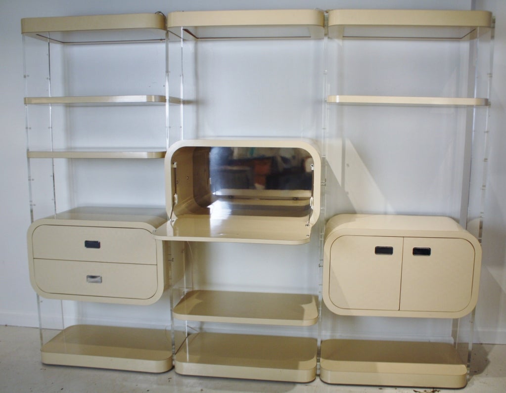 Laminated Lucite and Laminate Wood Wall Unit