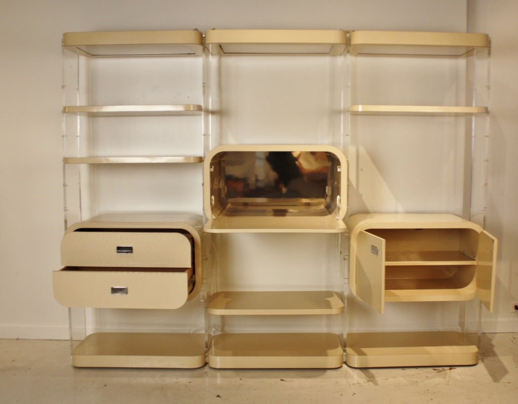 Lucite and Laminate Wood Wall Unit In Excellent Condition In Chicago, IL