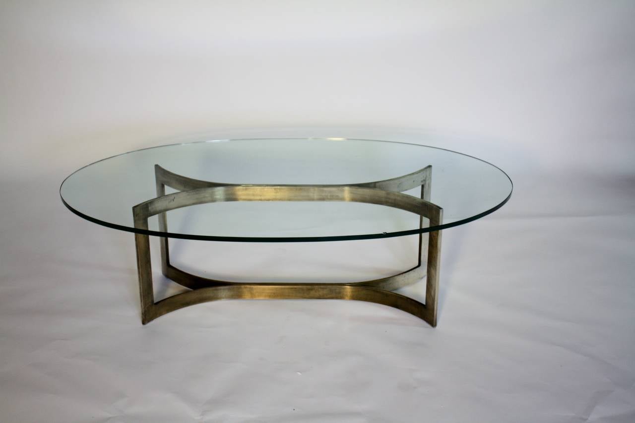 Mid-Century Modern Baker Bronze and Glass Oval Cocktail Table