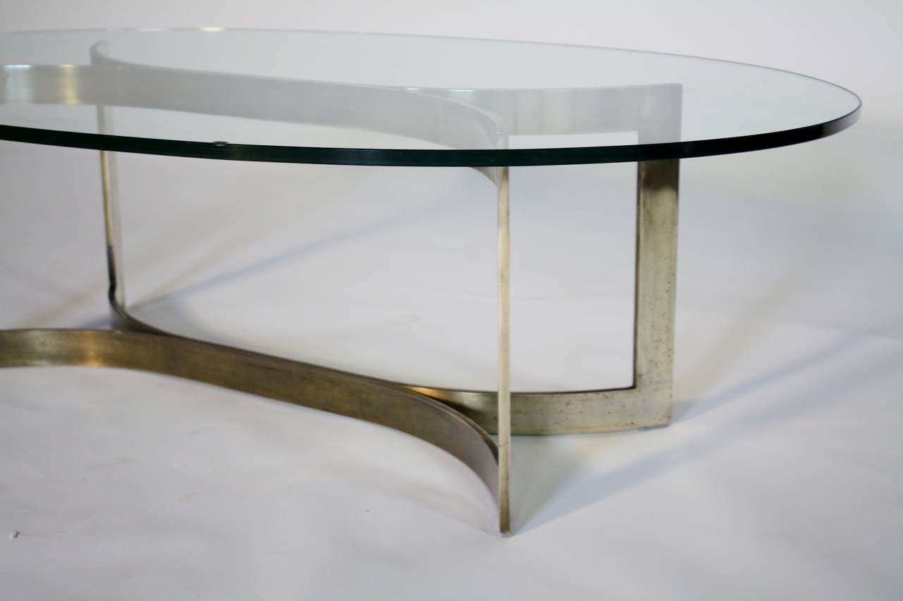 Mid-20th Century Baker Bronze and Glass Oval Cocktail Table