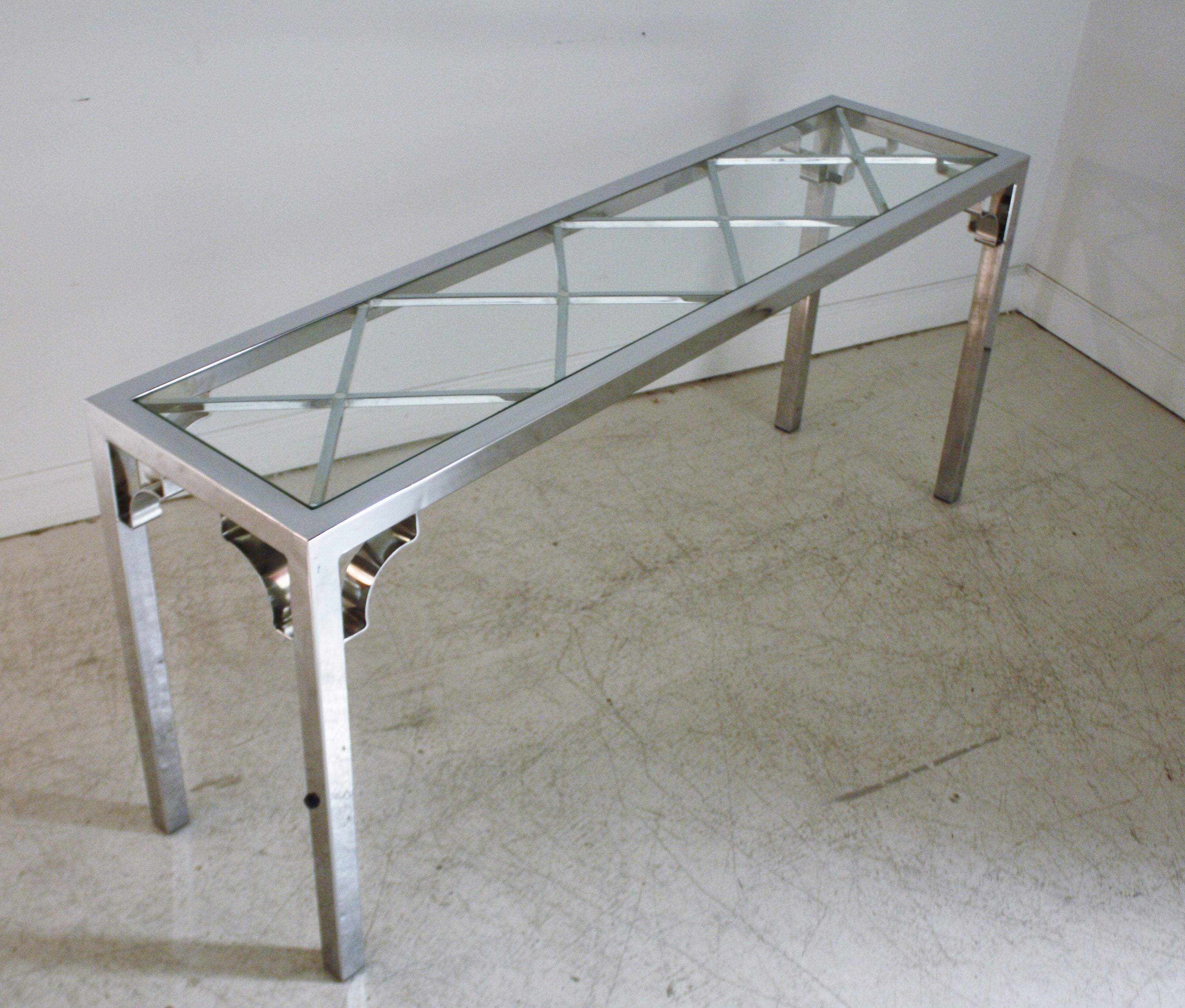 Chrome and Glass Console Sofa Table