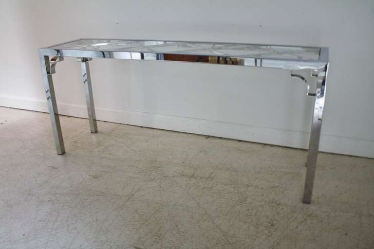 Chrome and Glass Console Sofa Table In Good Condition In Chicago, IL