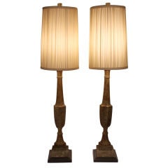 Pair of etched ceramic torch lamps