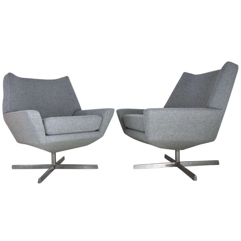 Pair of Mid Century Danish Swivel Chairs at 1stDibs