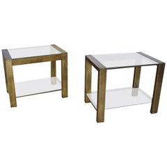 Custom Vintage Bronzed Metal and Glass End Tables