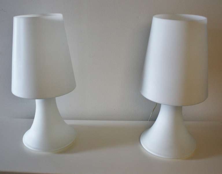 Italian Pair of White Glass Laurel Lamps and Shades