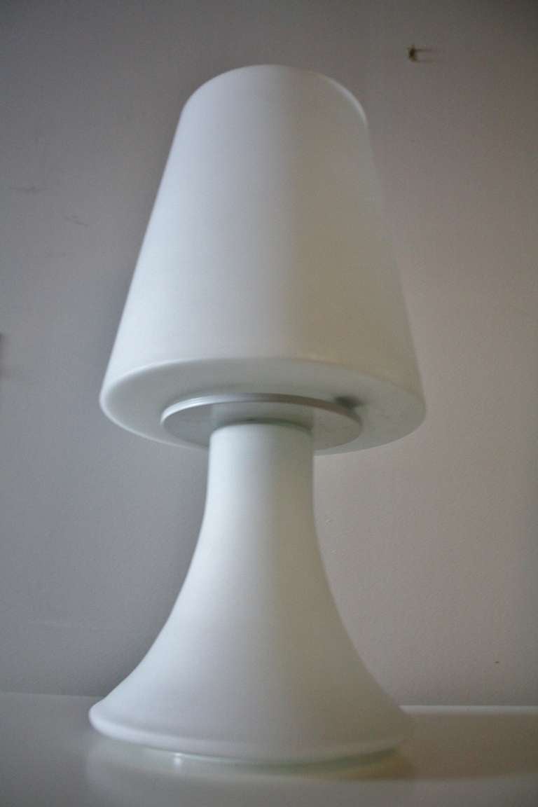 Mid-20th Century Pair of White Glass Laurel Lamps and Shades