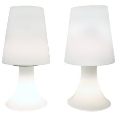Pair of White Glass Laurel Lamps and Shades