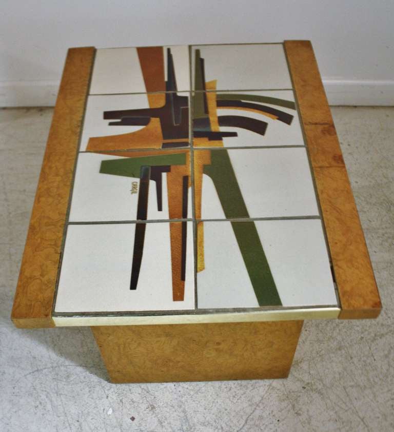 Burlwood and Art Tile-Top End Table In Excellent Condition In Chicago, IL