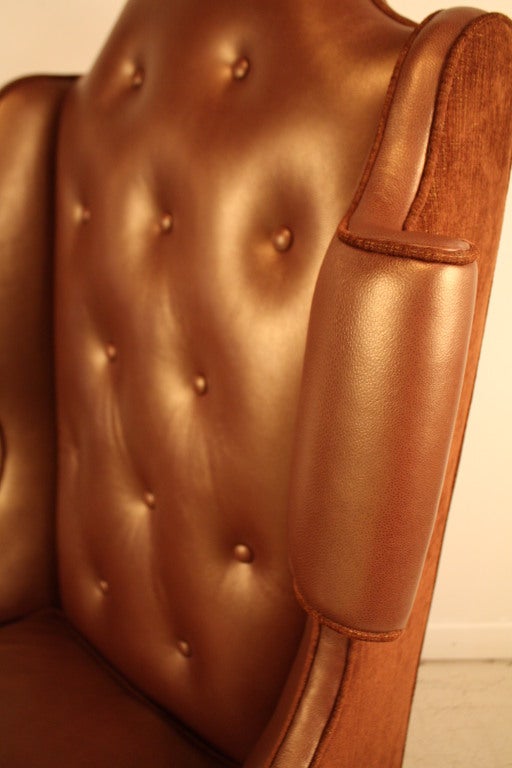 Leather George II Style Reupholstered Wing Back Chair