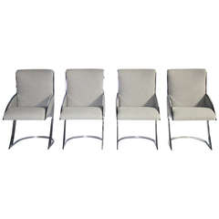 Set of Four Chrome Milo Baughman Style Dining Chairs 12