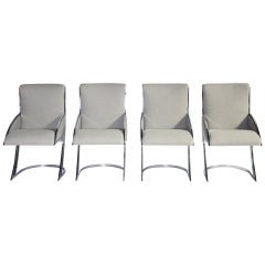 Set of Four Chrome Milo Baughman Style Dining Chairs