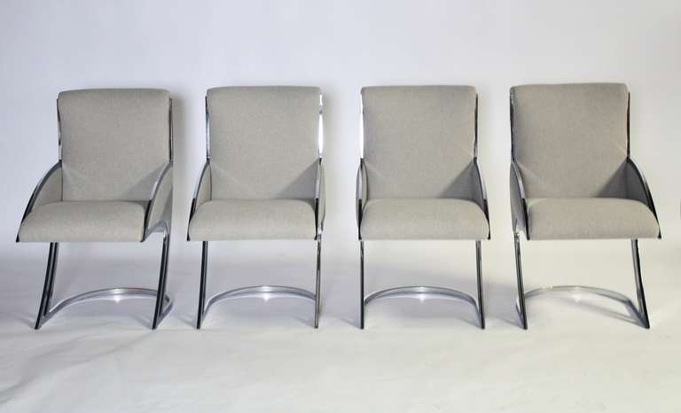 Mid-Century Modern Set of Four Chrome Milo Baughman Style Dining Chairs