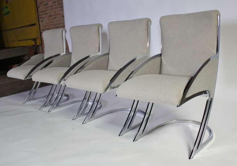 American Set of Four Chrome Milo Baughman Style Dining Chairs