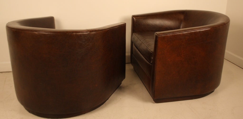 Pair of Leather Barrel club Chairs 1