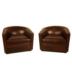 Vintage Pair of Leather Barrel club Chairs
