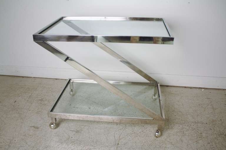 Z Frame Chrome Bar Cart In Excellent Condition In Chicago, IL