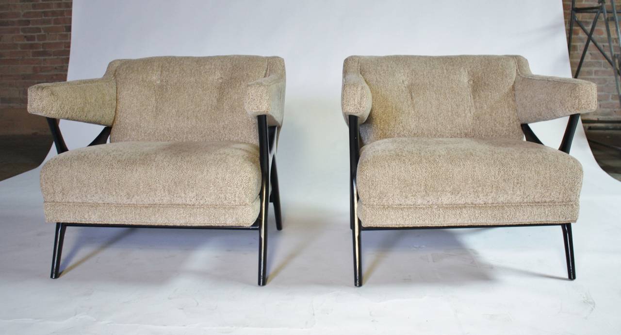 Mid-Century Modern Sculptural Frame Lounge Armchairs in the Style of Kagan