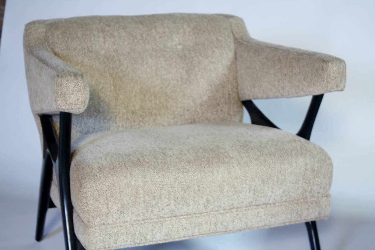 Upholstery Sculptural Frame Lounge Armchairs in the Style of Kagan