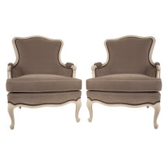 Pair of French Bergere Velvet Arm Chairs